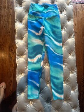 Splits59 Girls' Blue & Teal Wave-Print Leggings